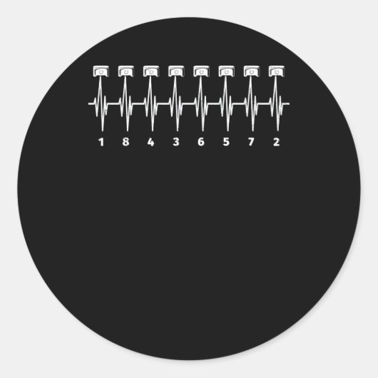 Sticker Rond American Muscle V 8 Car Engine 18436572 Heart Beat (Devant)