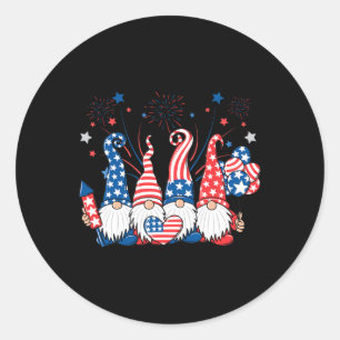 Sticker Rond American Patriotic Gnomes Usa Independence Day 4e