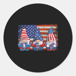 Sticker Rond American Patriotic Gnomes Usa Independence Day 4e