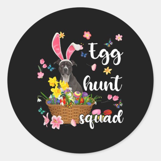 Sticker Rond American Pit Bull Joyeux Pâques Jour de Pâques Col (Devant)