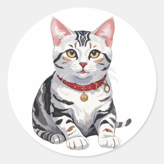 Sticker Rond American Shorthair heureux (Devant)