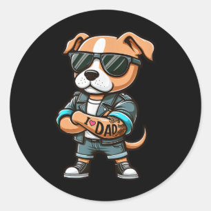 Sticker Rond American Staffordshire Terrier I Love Papa Funny D