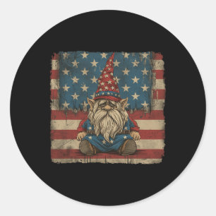 Sticker Rond American Star Stripes 4 juillet Chemise Gnome Femm
