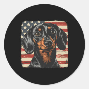 Sticker Rond American Star Stripes 4 juillet Dachshund Chien