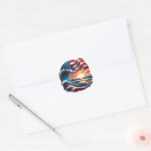 Sticker Rond American USA Flag Beach Wave Sunset Patriotic Art (Enveloppe)