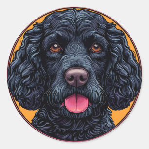 Sticker Rond American Water Spaniel Art rustique de chien