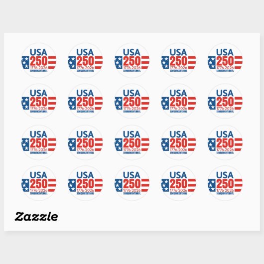 Sticker Rond America's 250th Birthday - Stars and Stripes (Feuille)