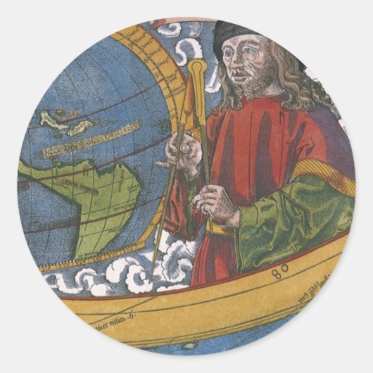 Sticker Rond Amerigo Vespucci Explorer sur une carte des Amériq (Devant)