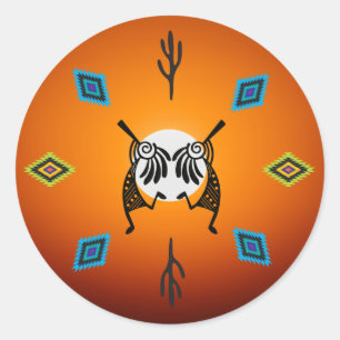 Sticker Rond Amérindien Kokopelli Sun Southwestern