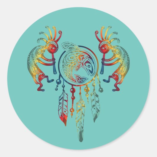 Sticker Rond Amérindien Kokopelli Whale Dreamcatcher 1 (Devant)