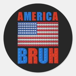 Sticker Rond Amérique Bruh Bâtiment de briques Drapeau 4 juille