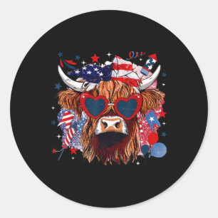 Sticker Rond Amérique de l'ouest Vache heureux 4 juillet vache