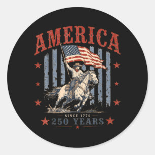 Sticker Rond Amérique depuis 1776 250 ans cow-boy cheval de sel