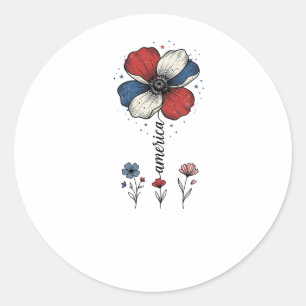 Sticker Rond Amérique Fleur Patriote Vintage Vector Design_1