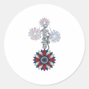 Sticker Rond Amérique Patriotique Fleurs Feu d'Artifice Design