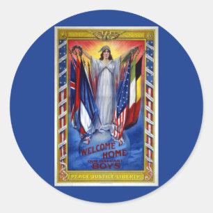 Sticker Rond Amérique patriotique vintage, Paix Justice Liberté