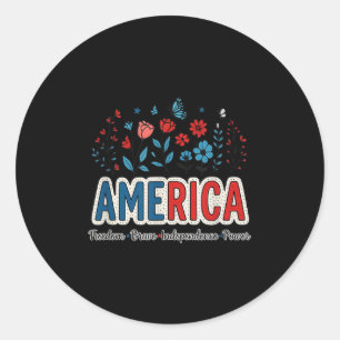 Sticker Rond Amérique Usa Merica Juillet 4 Quatrième Fleurs Flo