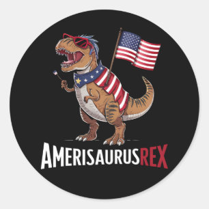 Sticker Rond Amerisaurus Rex 4 juillet Dinosaure Patriotique
