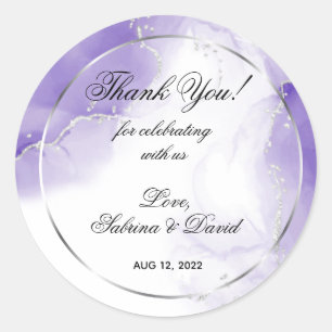 Sticker Rond Améthyste Purple Script Silver Custom Classic Roun