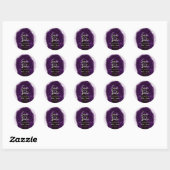 Sticker Rond Améthyste Violet & Géode d'Argent Agate Enregistre (Feuille)
