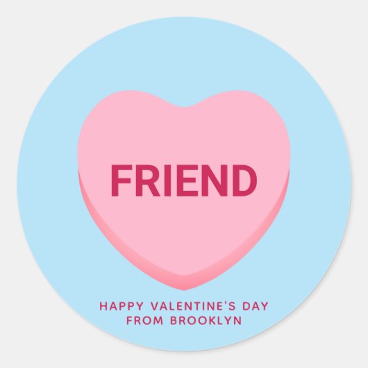 Sticker Rond Ami conversation bleu rose coeur Valentine's (Devant)