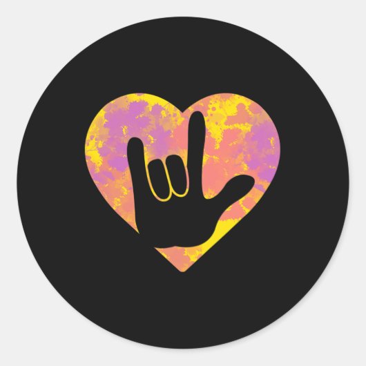 Sticker Rond Ami Cute American Sign Language Pride Sourd Awar (Devant)