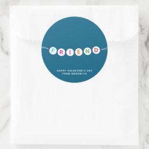 Sticker Rond Ami mignon bracelet d'amitié turquoise Valentine's