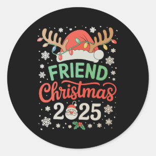 Sticker Rond Ami Noël 2025 Père Noël Renne Xmas Lumières