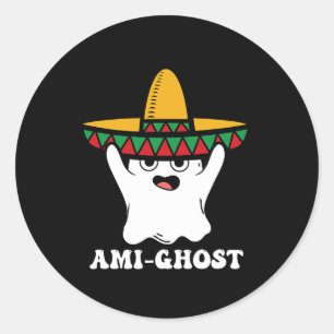 Sticker Rond Amighost Éffrayant Halloween Ghost Mexicain Sombre