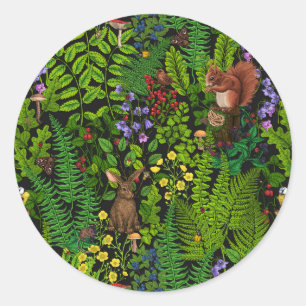 Sticker Rond Amimies et plantes des bois