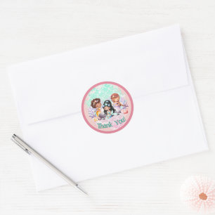 Sticker Rond Amis Sirène Rose Sarcelle Sous l'Océan Merci