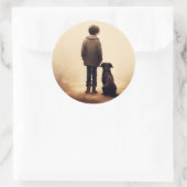 Sticker Rond Amitié, Garçon et son chien (Sac)