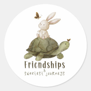 Sticker Rond Amitiés et voyage le plus doux - Tortue et lièvre