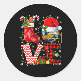 Sticker Rond Amour amusant Volleyball Bal Santa Hat Christmas L