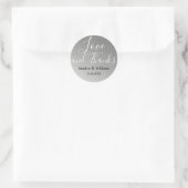 Sticker Rond Amour Argent Et Merci Faveur Mariage (Sac)