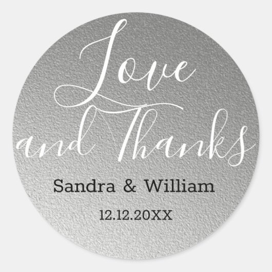 Sticker Rond Amour Argent Et Merci Faveur Mariage (Devant)