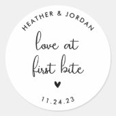 Sticker Rond Amour Au Premier Bite Mariage Sweets Favoriser (Devant)