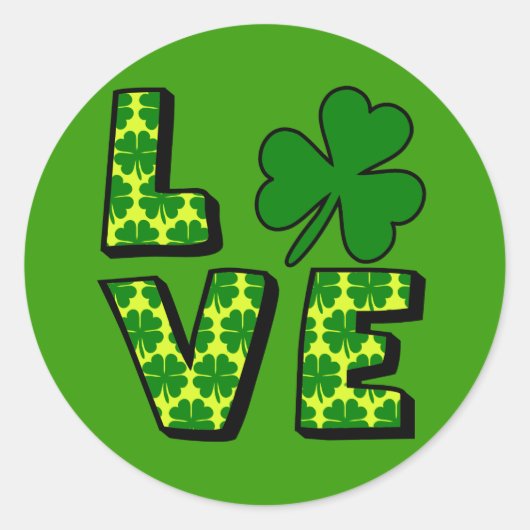 Sticker Rond AMOUR avec Shamrocks verts et Jaune (Devant)