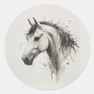 Sticker Rond Amour Beau Cheval Andalou Animal Art