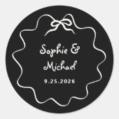 Sticker Rond Amour | Black Illustrated French Bow Mariage (Devant)