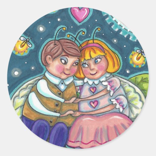 STICKER ROND AMOUR BUGS, FLIX & PLEINE LUNE, CUTE VALENTINE (Devant)