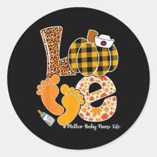 Sticker Rond AMOUR Citrouille Empreinte Mère Bébé Halloween Rét