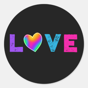Sticker Rond Amour Coeur arc-en-ciel