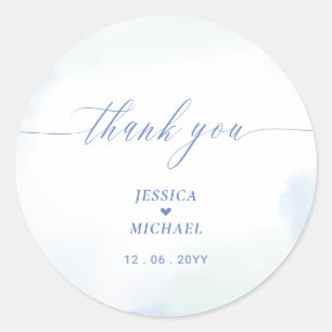 Sticker Rond Amour   Cœur bleu et mariage à l'aquarelle Merci