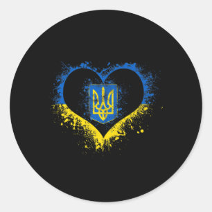 Sticker Rond Amour Coeur Ukraine Drapeau ukrainien Stand Avec U