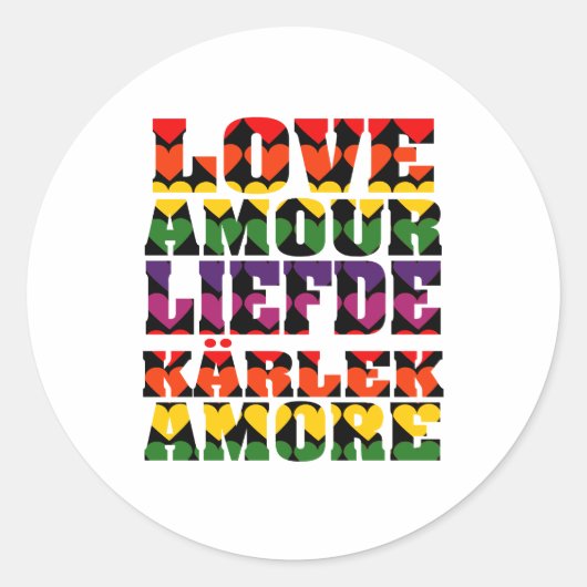 Sticker Rond Amour dans les langues étrangères Coeurs Arc en ci (Devant)