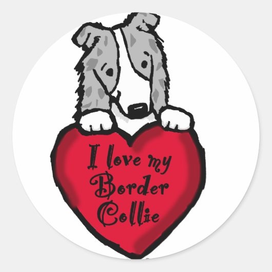 Sticker Rond Amour de border collie (merle bleu) (Devant)