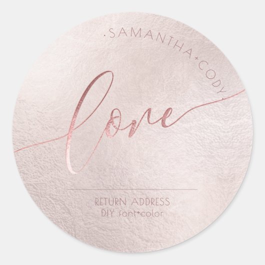 Sticker Rond Amour de calligraphie Rose blush Faux or feuille (Devant)