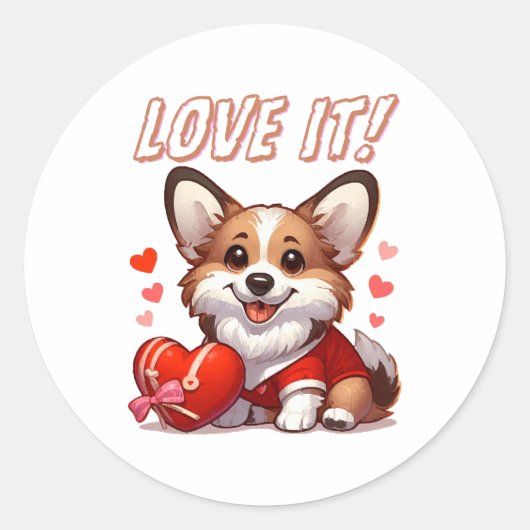 Sticker Rond Amour de Corgi Mignon (Devant)