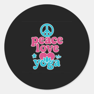 Sticker Rond Amour de la paix Yoga Retro Lotus Cœur Graphisme